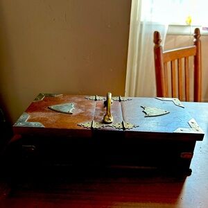 Vintage Wooden Box with Brass Accents